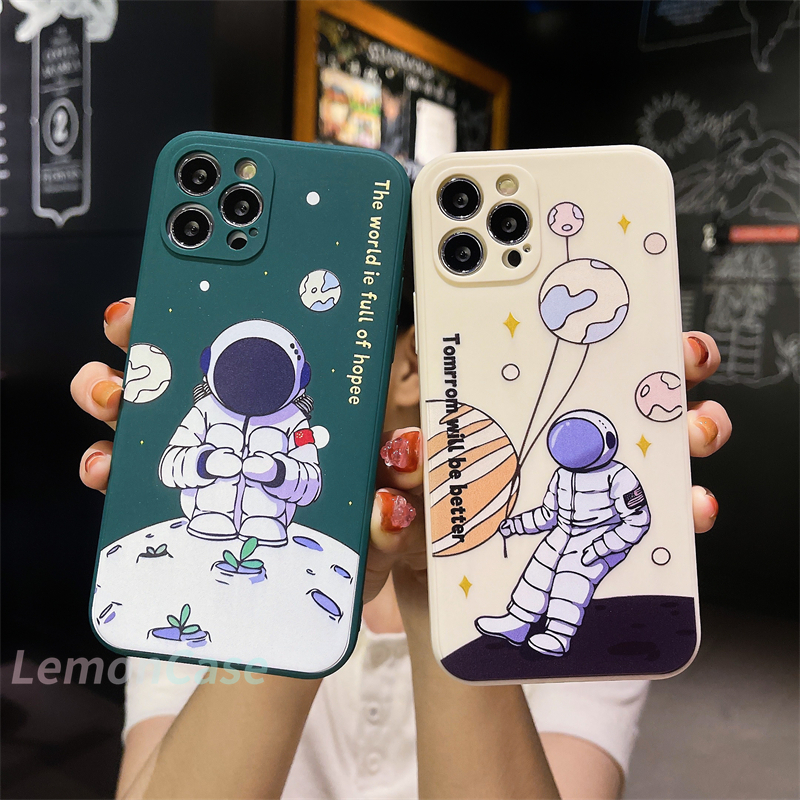 Cartoon Astronaut Moon Planet Cube Casing Soft Case OPPO A15 A93 A94 A53 2020 A7 A3S A5 2020 A5S A12 A92 A31 A9 2020 Reno 4 Lite Reno 4 F Reno 5 5F Find X3Lite A15S F17 F19 PRO A33 2020 A11K A12S A11 A1K A52 A7 A32 A12E A72 A53S C15 C12 C11