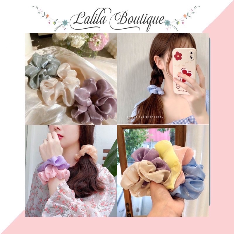 Dây Cột Tóc Lalila Vải Scrunchies Nhũ Lấp Lánh Bản To Cao Cấp Phong Cách Cổ Điển Pháp DC15