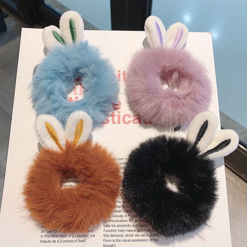 Dây buộc tóc tai thỏ - Cột tóc vải nhung Scrunchies hình thỏ xinh xắn dành cho nữ