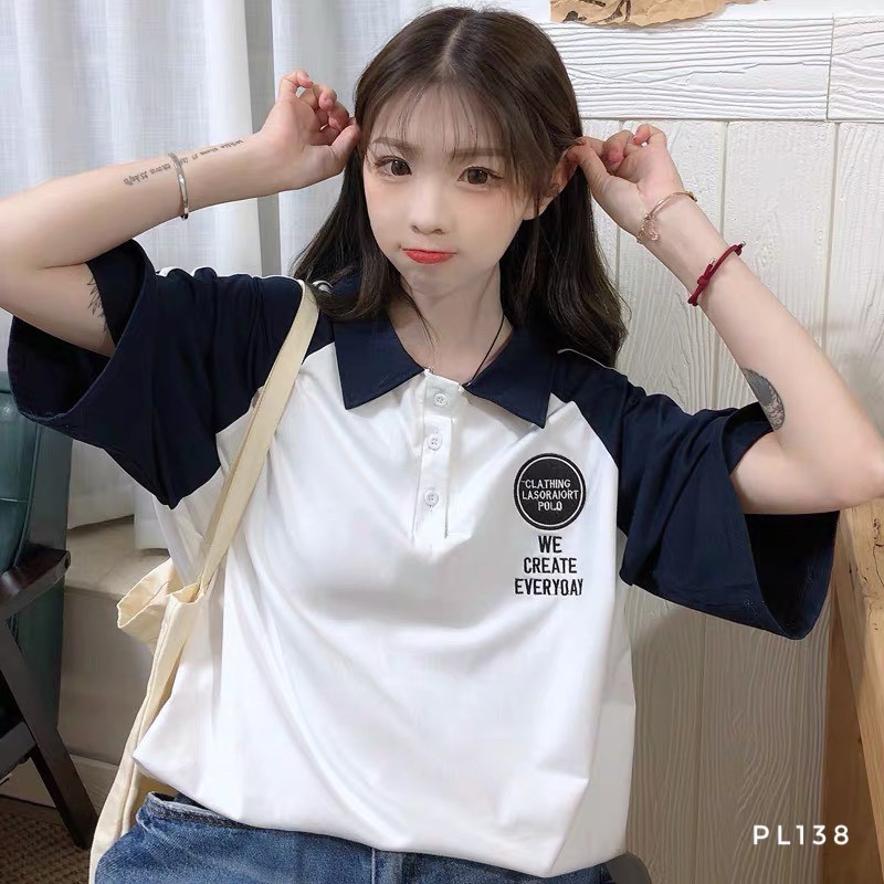 Áo Polo nữ form rộng có cổ ngắn tay dáng rộng dưới 75kg - WE CREATE EVERYDAY | BigBuy360 - bigbuy360.vn