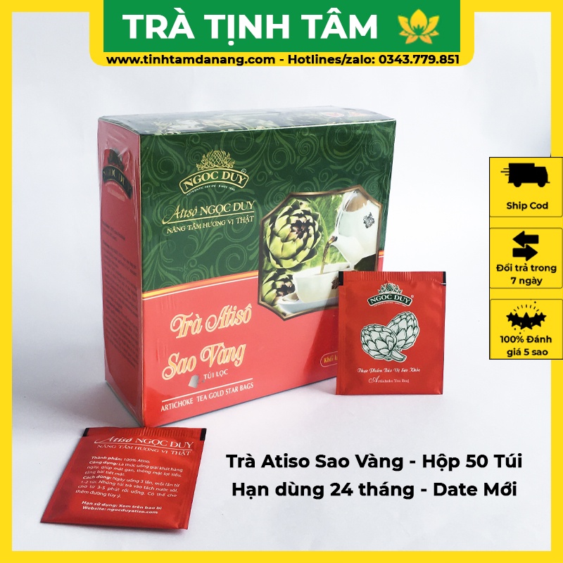 Trà túi lọc atiso Đà Lạt sao vàng Ngọc Duy, hộp 50 túi lọc đặc sản làm quà hỗ trợ thanh lọc cơ thể