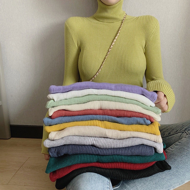 Áo Sweater Cổ Lọ Tay Dài Dáng Ôm Thời Trang Thu Đông Dành Cho Nữ