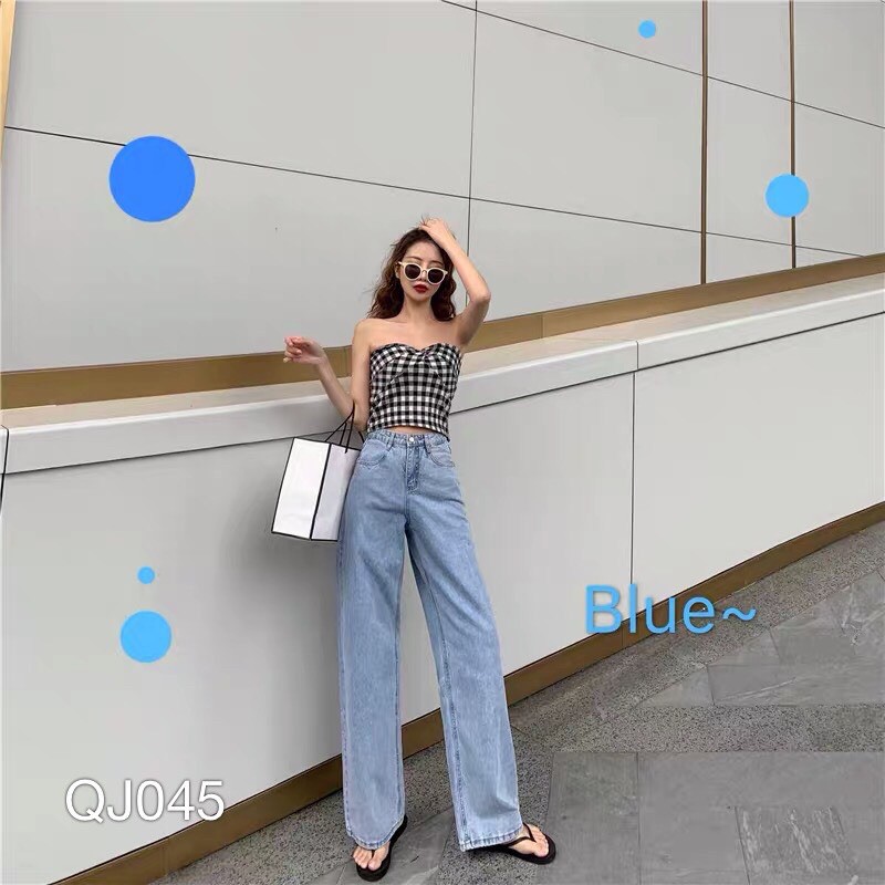 Quần Jean nữ ống rộng VN CLO xanh bạc - QJ045