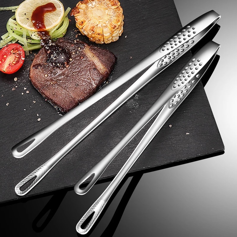 1Pcs Portable Non-Slip Long Handle Anti-scald Stainless Steel Food Tongs