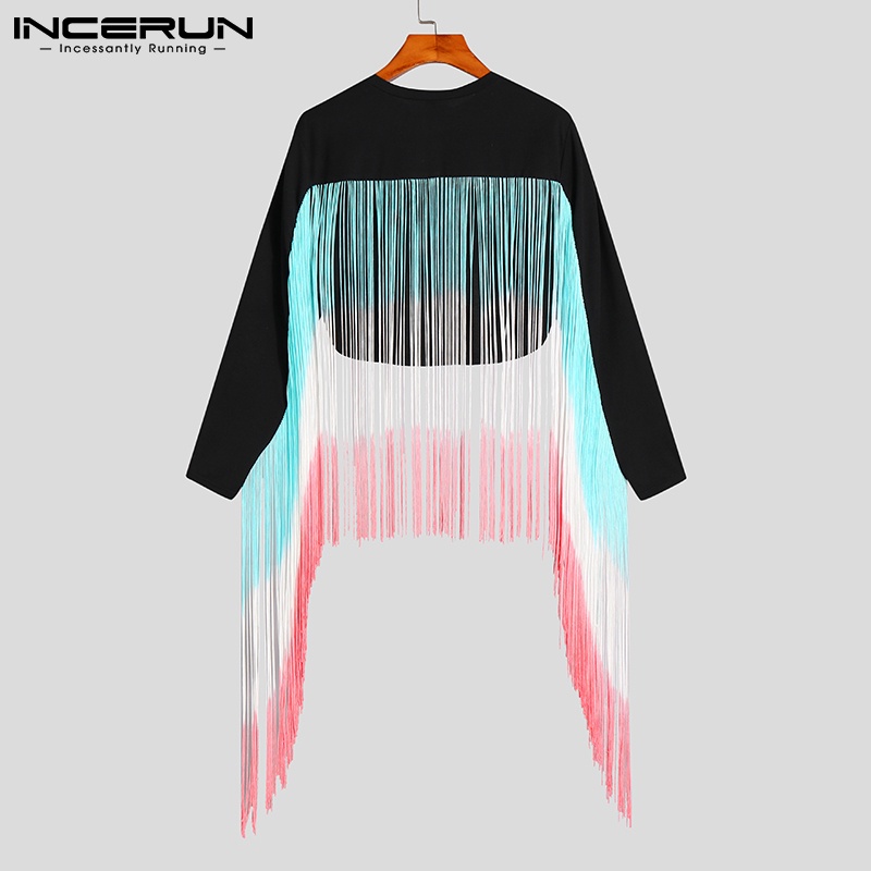 Áo croptop INCERUN tay dài phối tua rua nhiều màu sắc thời trang cho nam