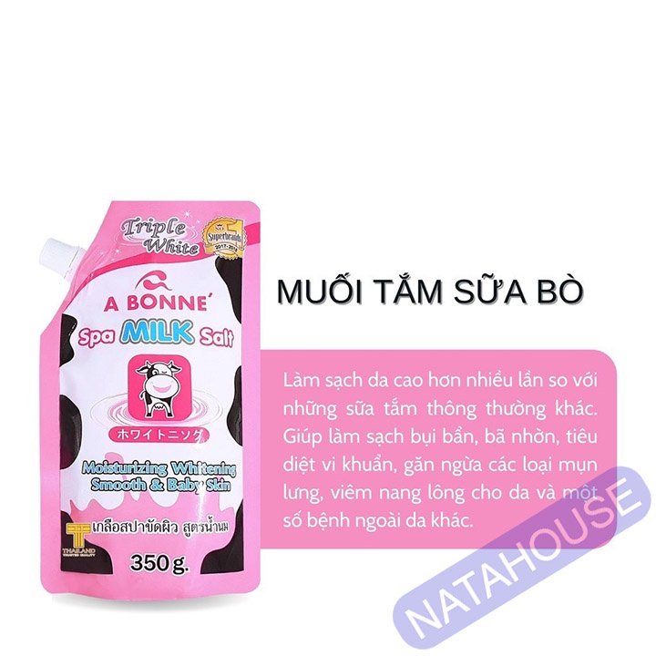 Muối Tắm Sữa Bò Abonne 350g Thái Lan Thơm Hương Sữa Tươi, Tẩy Tế Bào Chết Body Và Da Mặt  - NATAHOUSE