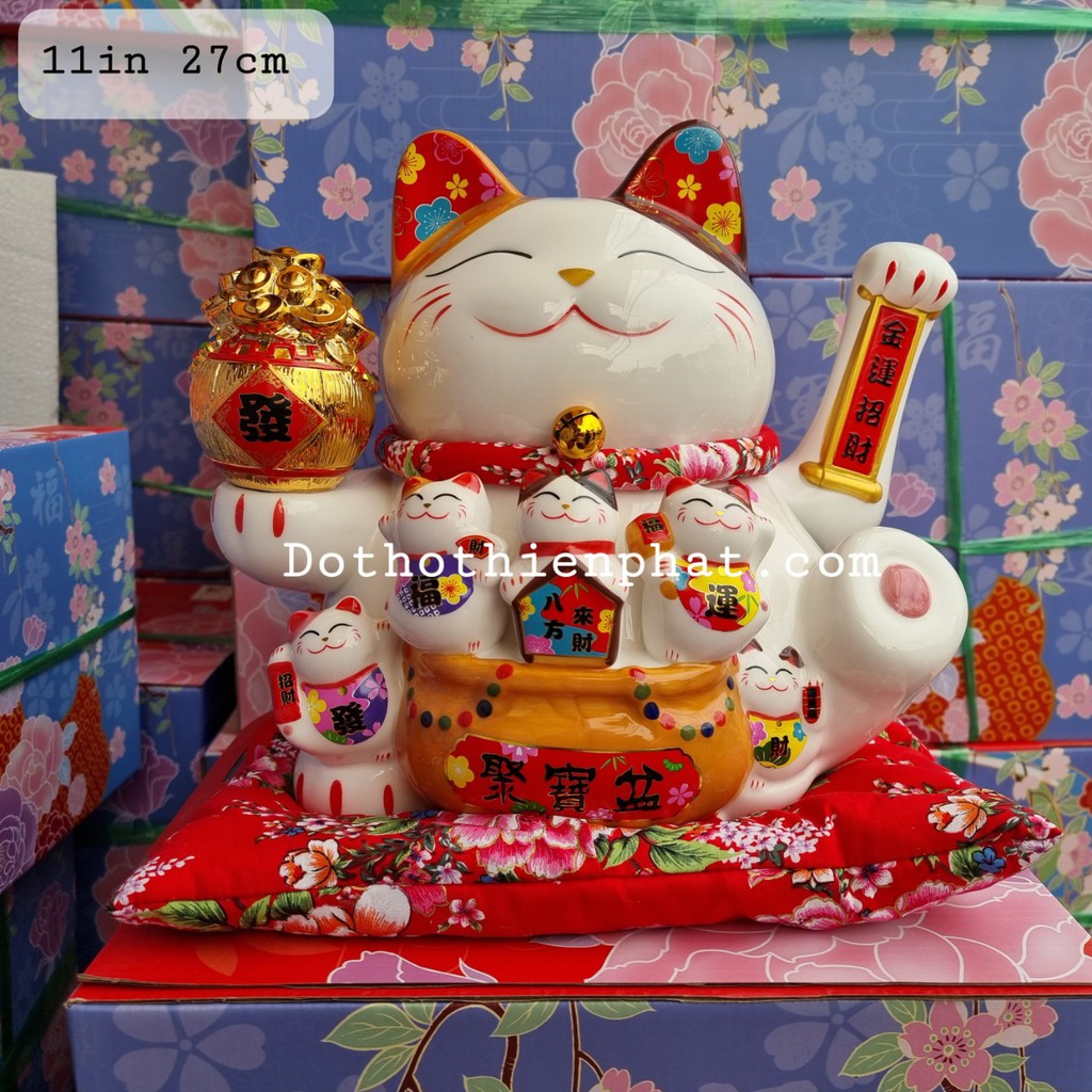 Mèo thần tài thiên kim vạn lượng 11in cao 27cm