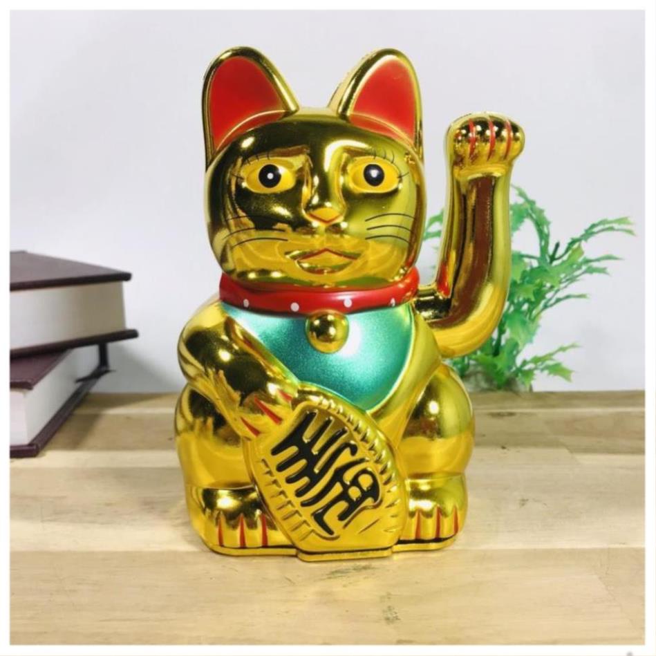 Mèo chiêu tài (thần tài) ngồi thỏi vàng ngoắc tay 4 size [Trầm Hương Thần Kinh]