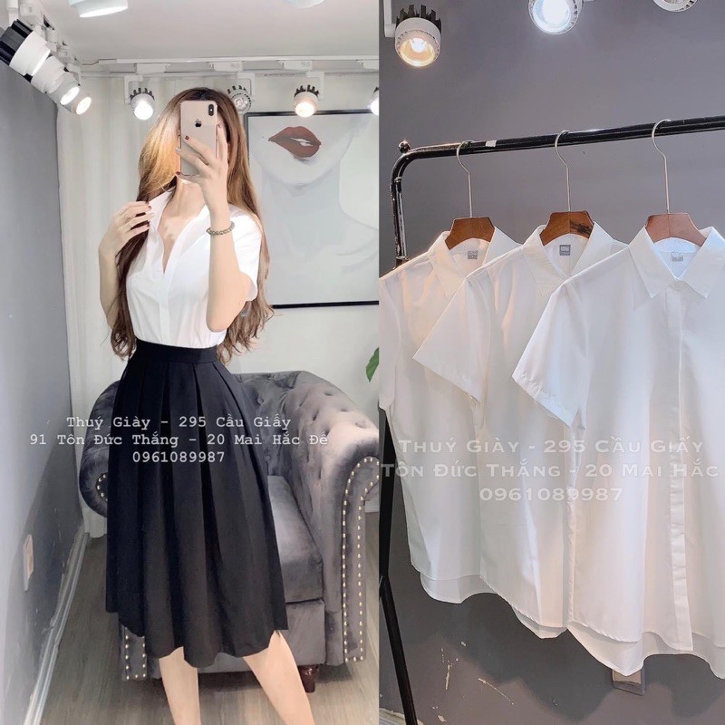 Áo sơ mi trắng trơn, Áo sơ mi cổ bẻ ngắn tay SM2070 - NhiNhi Shop