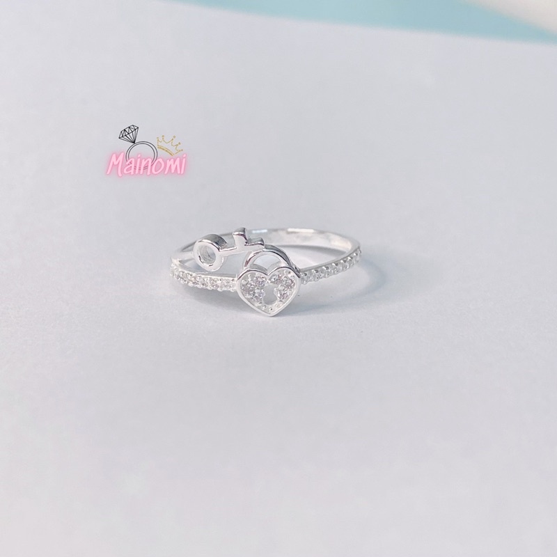 Nhẫn nữ bạc ta, ổ khoá trái tim biểu trưng tinh yêu bền chặt vĩnh cửu MAINOMI Shop bạc xinh