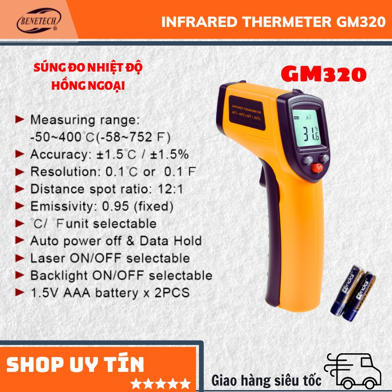 Súng đo nhiệt độ bằng hồng ngoại Benetech GM320