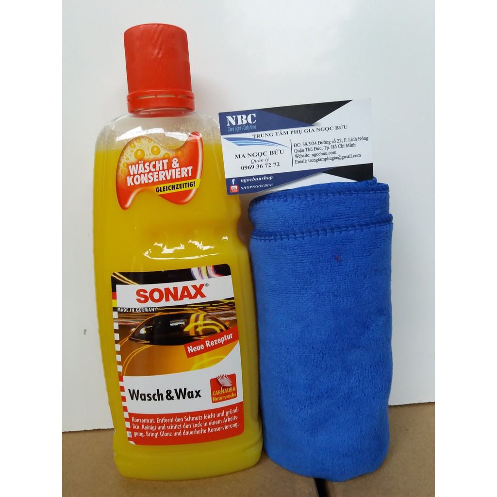 Combo rửa xe Sonax &amp; Wax bóng 313341 và khăn lau khô xe.