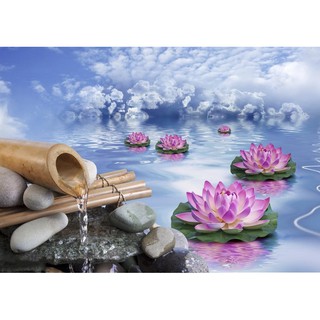 Tranh dán tường 3D SPA hoa sen - vải lụa phủ kim sa (Kích thước theo yêu cầu)