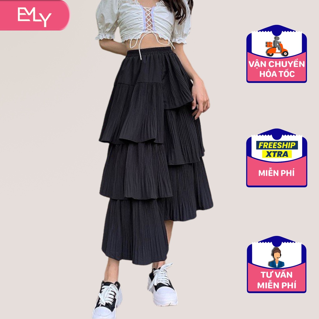 Chân váy dài tầng lệch tà Emilyshop ulzzang
