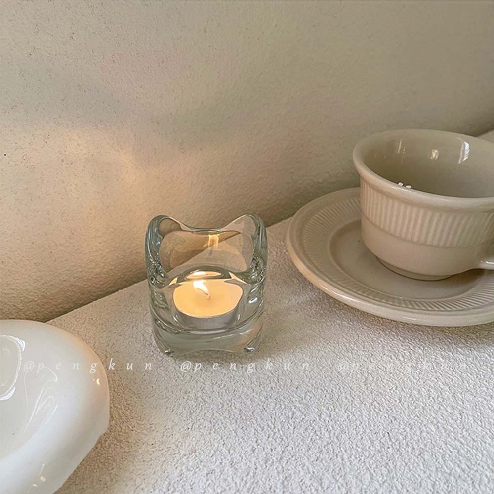 Giá Đỡ Cốc/Nến Bằng Kính Viền Cong Kiểu Bắc Âu Đơn Giản Lãng Mạn Để Bàn Trang Trí