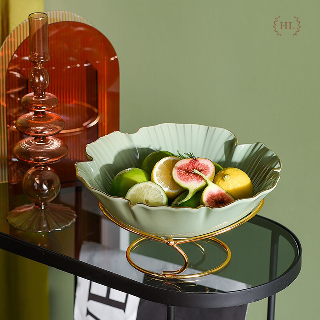 Bát hoa sứ kè vàng kim kèm chân kim loại mạ vàng không ăn mòn đựng hoa quả - bánh kẹo Home Luxury Decor 2023