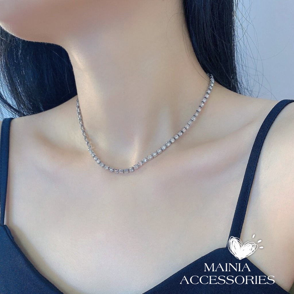 [Sáng Đẹp] Choker Dây Chuyền Vòng Cổ Hợp Kim Màu Bạc Đính Đá Đơn Giản Sang Chảnh Thanh Lịch Mainia Shop