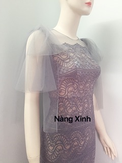 Đầm ren bút chì, đính nơ vai
