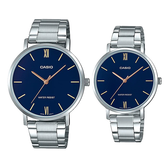 Đồng hồ đôi nam nữ dây kim loại Casio Anh Khuê MTP/LTP VT01D-2B
