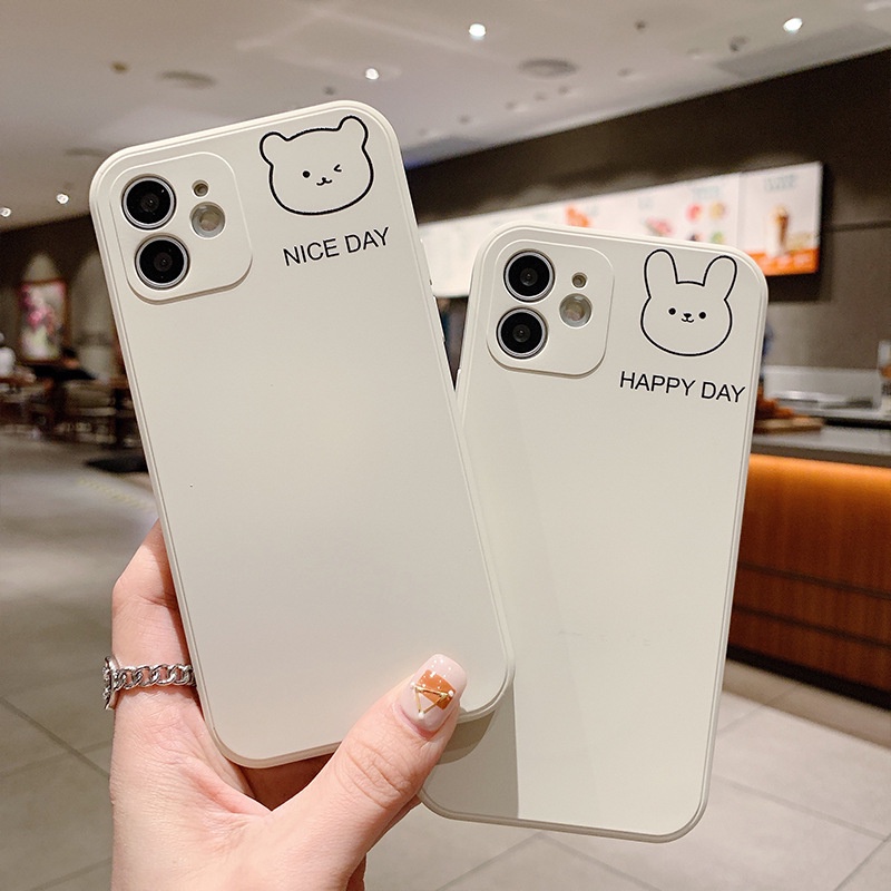 Ốp lưng iphone Thỏ Gấu cạnh vuông bảo vệ camera dẻo ip 6splus/7/7plus/8/8plus/x/xr/xs/11/12/pro/max/plus/13promax e221