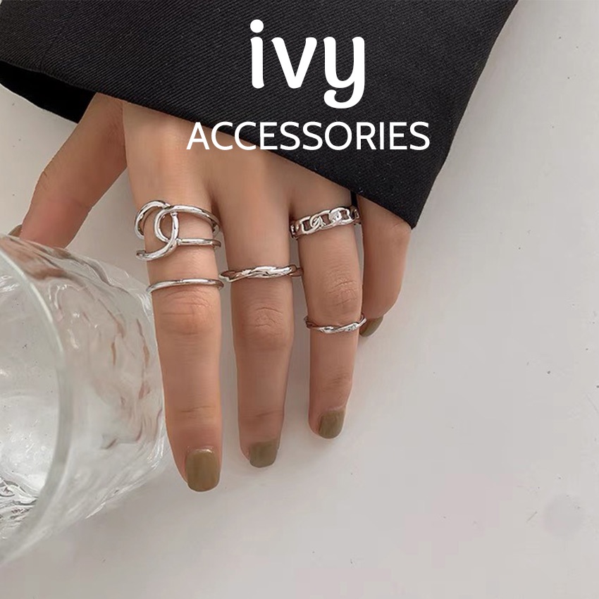 Nhẫn nữ, nam set 5 chiếc phong cách fashion trẻ trung cá tính năng động Ivy.acc N22