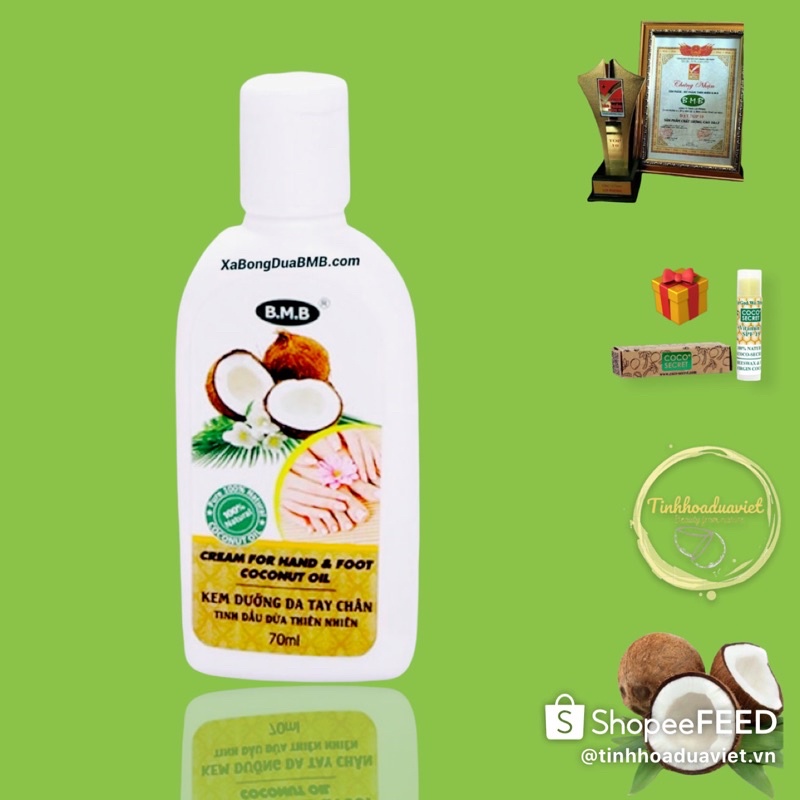 KEM DƯỠNG DA TAY CHÂN DỪA BMB 70ml dưỡng trắng dưỡng ẩm vùng da mu bàn tay / bàn chân
