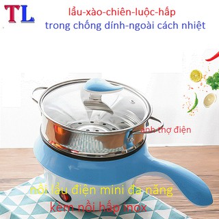 Nồi lẩu mini nấu mì - nồi lẩu đa năng 2 tầng kèm hấp