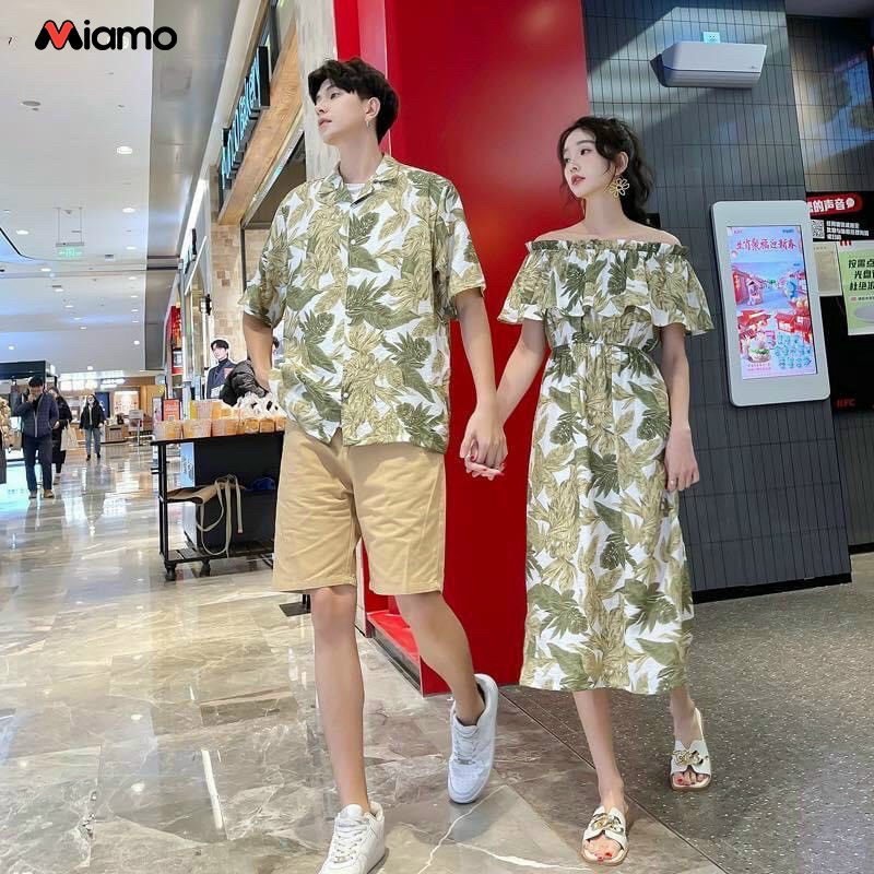 [Freeship] Set đồ đôi nam nữ áo sơ mi nam - đầm nữ thiết kế đi du lịch thời trang Miamo TN38 (kèm ảnh thật)