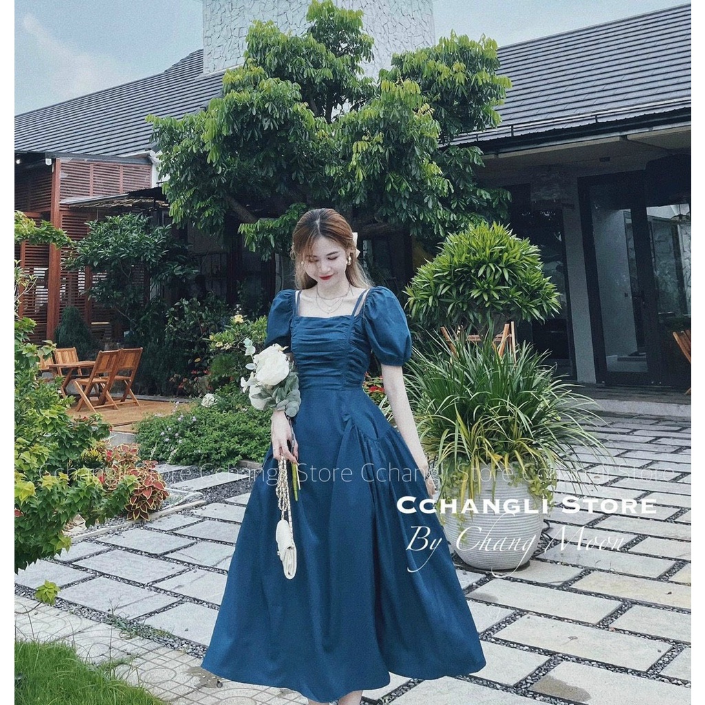 [8.8 Sales Freeship] Đầm tiểu thư ulzzang phong cách hàn quốc, đầm nhún ngực tay búp cổ vuông