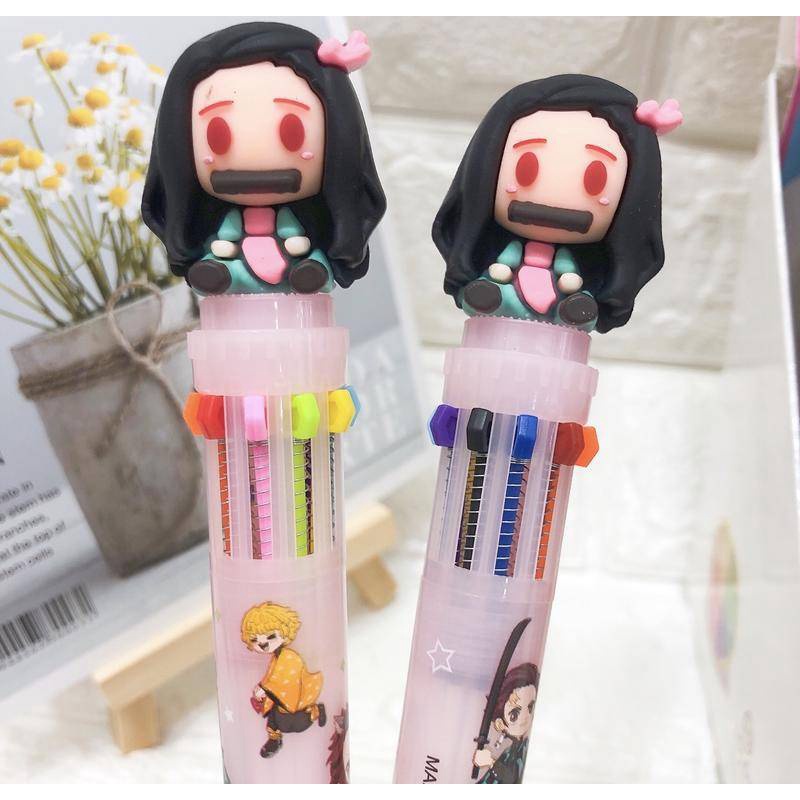Set 3 Bút Bi 10 Màu Hình Demon Slayer Kimetsu No Yaiba Dễ Thương