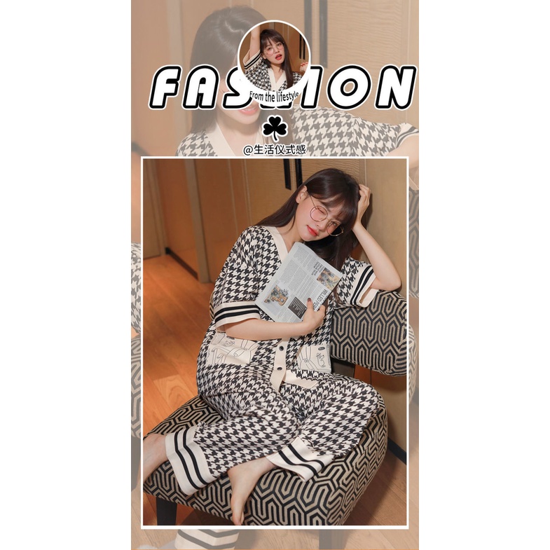 Bộ đồ ngủ ngắn tay chất cotton mỏng thời trang mùa xuân hè thu ngọt ngào dành cho nữ
