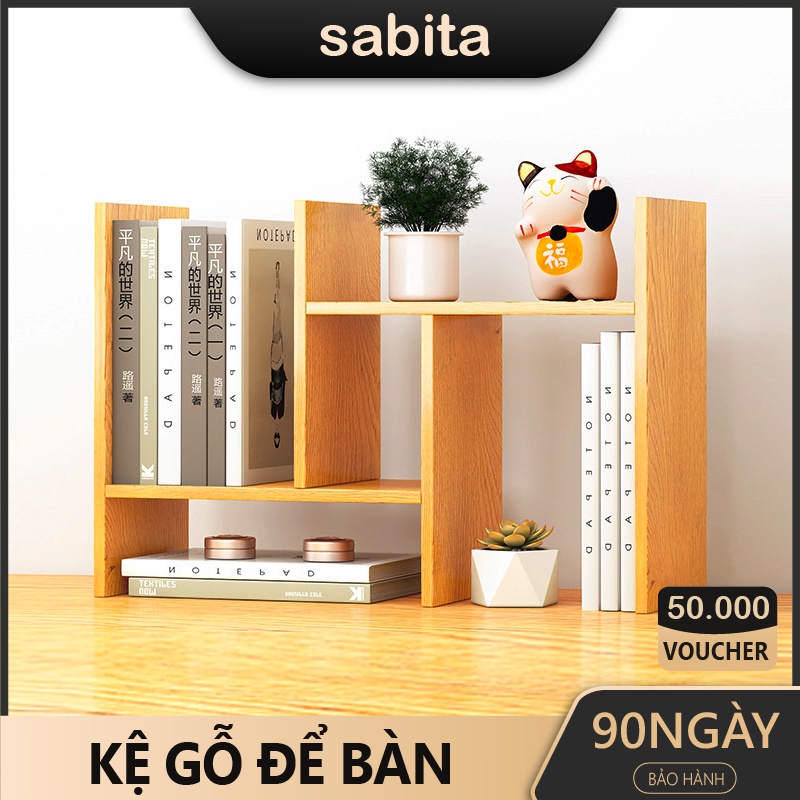 Kệ sách gỗ để bàn làm việc thông minh 🌳 Kệ để đồ nhiều ngăn phong cách Bắc Âu lắp ráp dễ dàng decor bàn học SABITA GP62