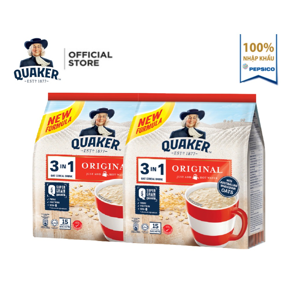 Combo 2 Túi Thức uống yến mạch Quaker 3in Vị 1 Truyền thống 420g/túi