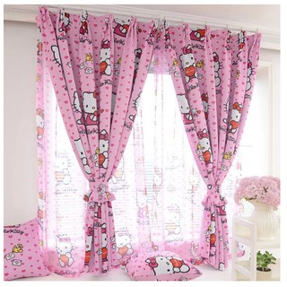 Rèm Cửa Treo Cửa Có Sẵn Khoen Tròn, Rèm Trang Trí - Mẫu Kitty Tim XD032