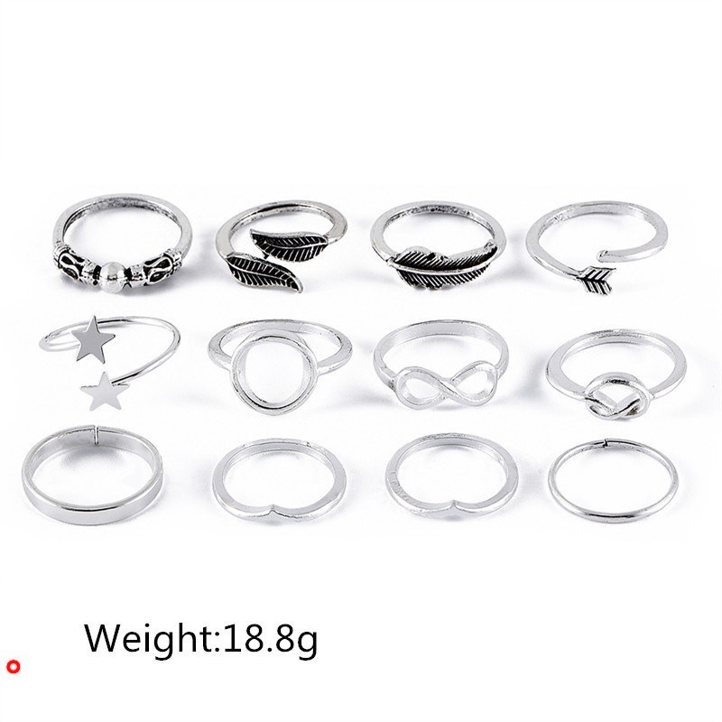 Set 12 nhẫn đeo tay kim loại thời trang dành cho nữ