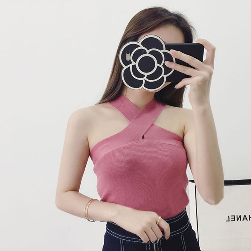 Áo sát nách dệt kim thiết kế màu trơn thanh lịch