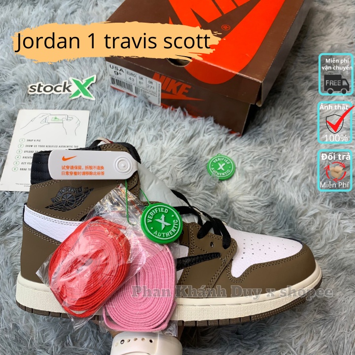 [ pkdsneaker25 ]Giày thể thao jordan 1 travis scott high cao cổ đầy đủ phụ kiện chất da bò