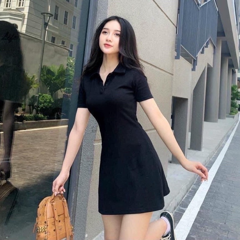V115 -Đầm dáng suông polo chất cotton 4 chiều năng độngVáy polo ngắn tay{free ship}