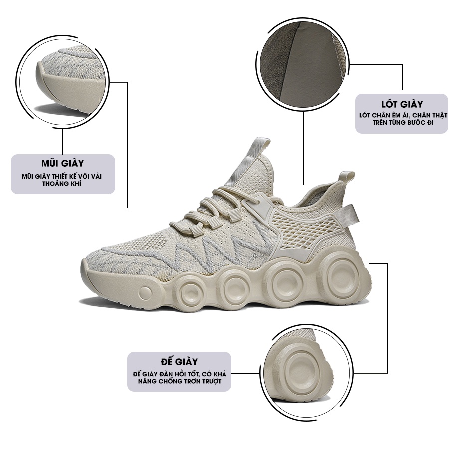 Giày Thể Thao Nam GEMI - Sneaker Màu Kaki - Đen, Giày Thể Thao Phù Hợp Mọi Lứa Tuổi, Ôm Chân - G5125