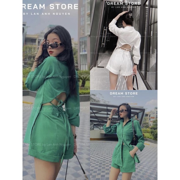 Set Kate Thái Áo Somi Tay Dài Cột Dây Lưng Và Quần Đùi - Tiểu Thư Bánh Bèo Cute Xinh Xắn Cá Tính