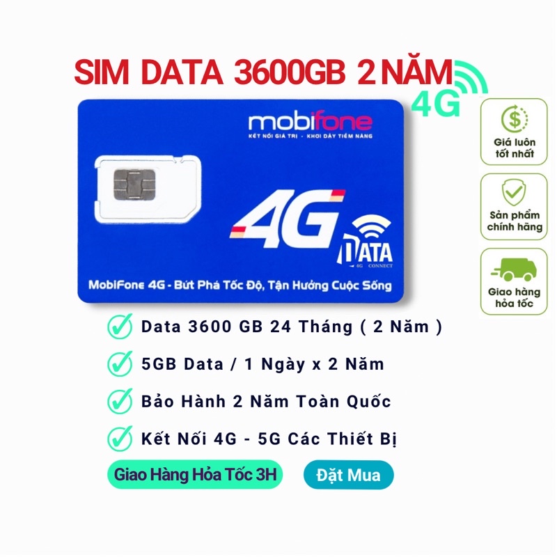 Sim Mobifone , Data 3600GB , 5GB/1 Ngày và Sử Dụng 24 Tháng Tại Hà Nội , Bảo Hành 2 Năm