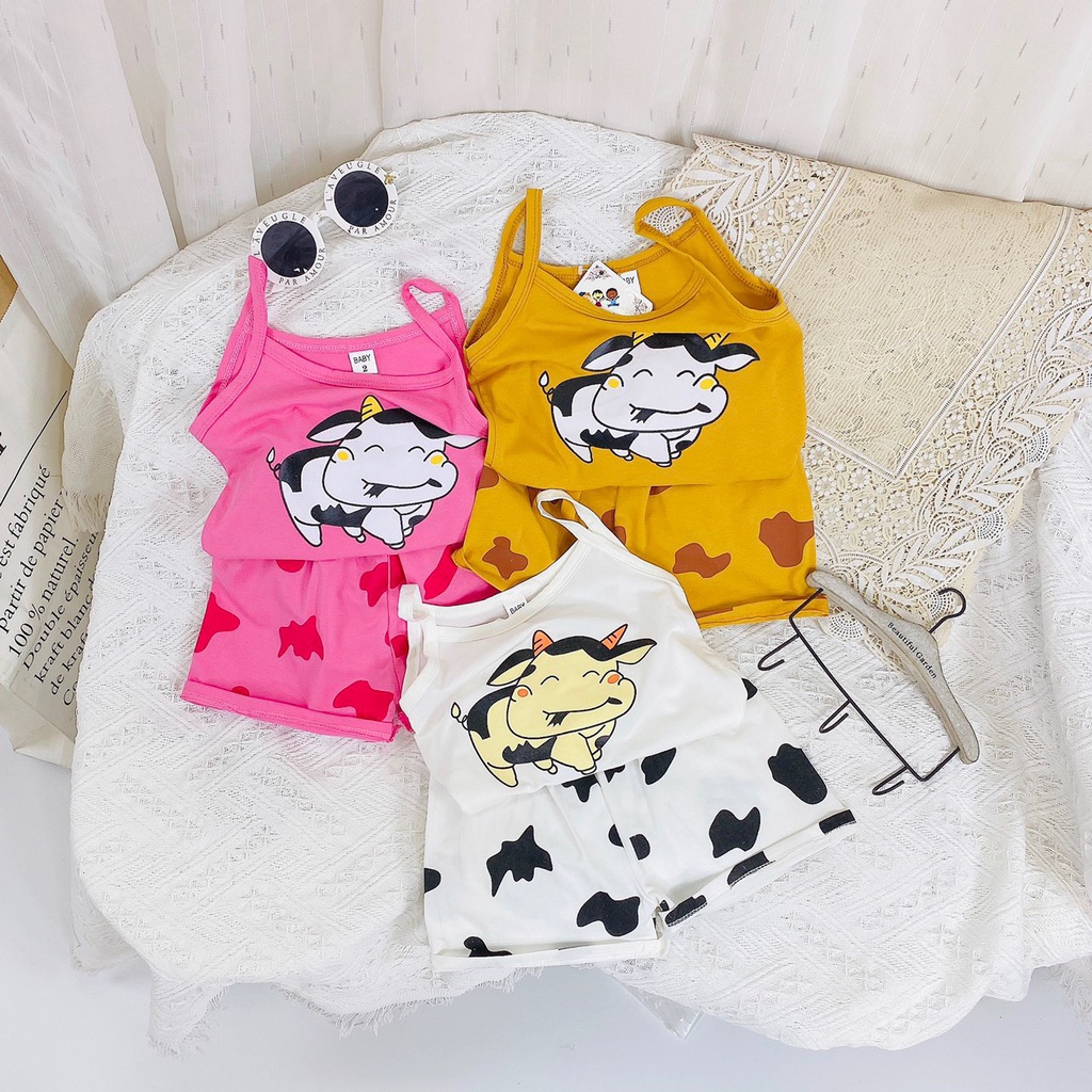 Bộ 2 dây cho bé gái chất cotton hình bò sữa siêu đáng yêu nhiều mà cho be 8-20kg mã QATE A048