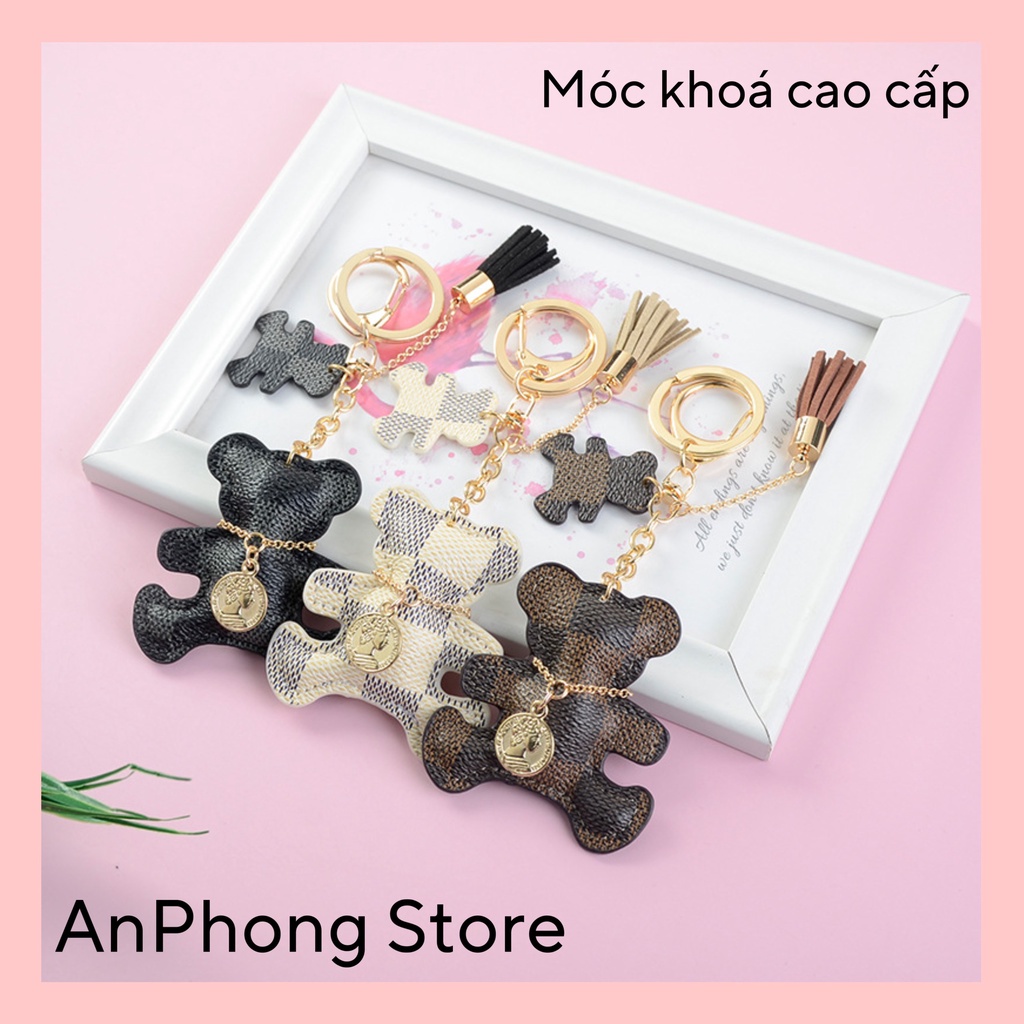 Móc Khóa Gấu Bông Pu Hàn Quốc Bằng Da Hoa Văn Cao Cấp, Kiểu Dáng Sang Trọng, Phụ Kiện Thời Trang Hot Trend Mã 02.