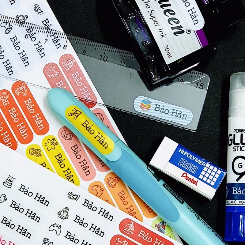 Sticker dán in tên trẻ em GaSticker DTM bộ 144 miếng kích thước 3 x 0,8 cm