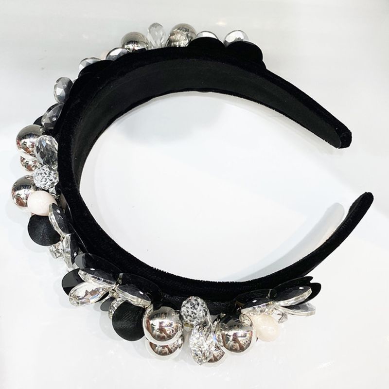 Băng Đô Cài Tóc Đính Hạt Bạc Lớn Hình Hoa Phong Cách Baroque Sang Trọng Dành Cho Nữ