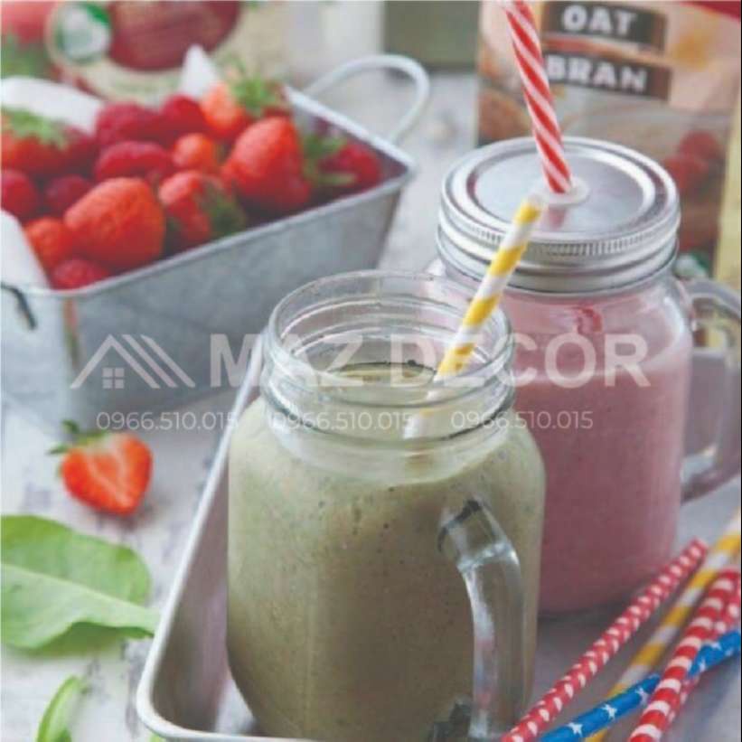 [Sỉ] Cốc Ly Chai Có Quai Cầm Thủy Tinh Trà Sữa 450ML Nắp có lỗ màu trắng dày dặn đẹp