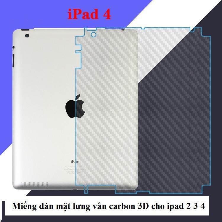 Miếng dán mặt lưng carbon chống trầy cho iPad 2-3-4. Hàng nhập khẩu