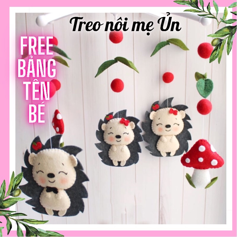 Đồ chơi treo nôi cho bé kích thích thị giác ảnh thật, có nhạc tự xoay mẫu THÚ RỪNG Nhím