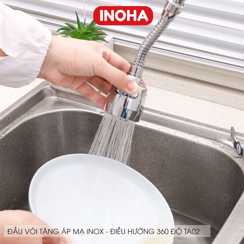 Đầu vòi tăng áp mạ inox- 2 chế độ- điều hướng 360 độ INOHA TA02