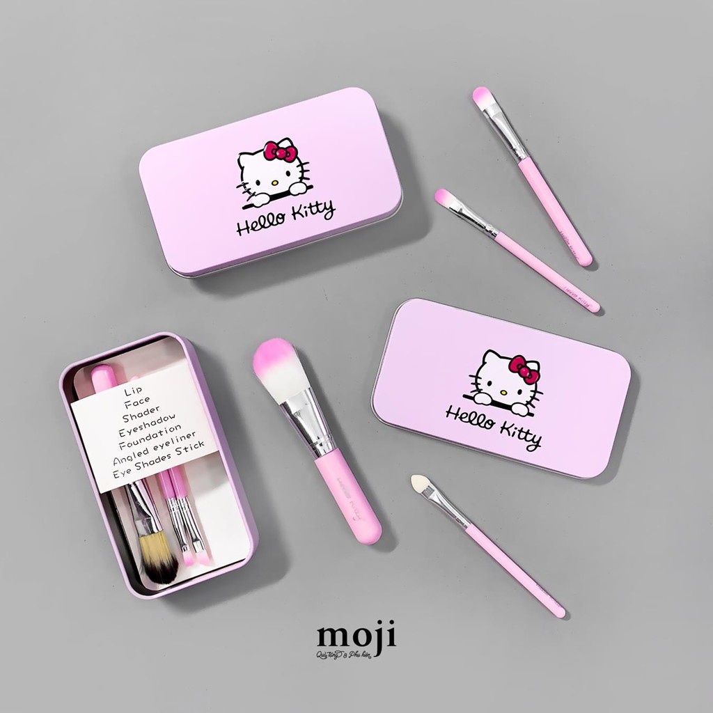 Bộ Cọ Makeup Hello Kitty Hộp Thiếc Mini Siêu Tiện Lợi